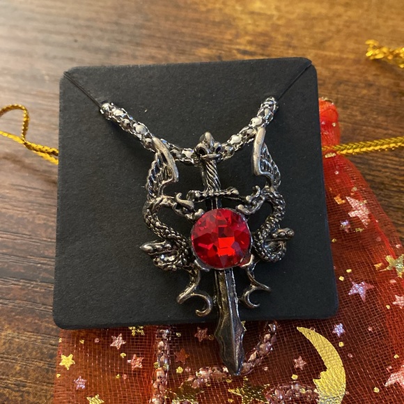 Dragon, Dagger, and  Red Crystal necklace - Picture 2 of 5